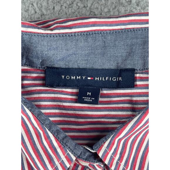 Tommy Hilfiger Shirt Womens Medium Red Button Up Striped Long Sleeve Business - Picture 5 of 10
